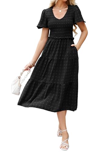 Galocmo Women Summer 2024 Smocked Midi Dress, Ruffle Short